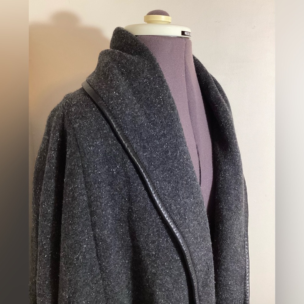VINCE Leather Trim Cardigan Cashmere Wool Silk - Picture 7 of 16